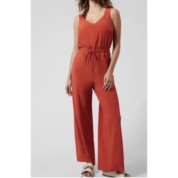 Athleta Pants - Athleta Size 2 Savannah Jumpsuit Orange Current Red Stretch Wide Leg FLAW READ